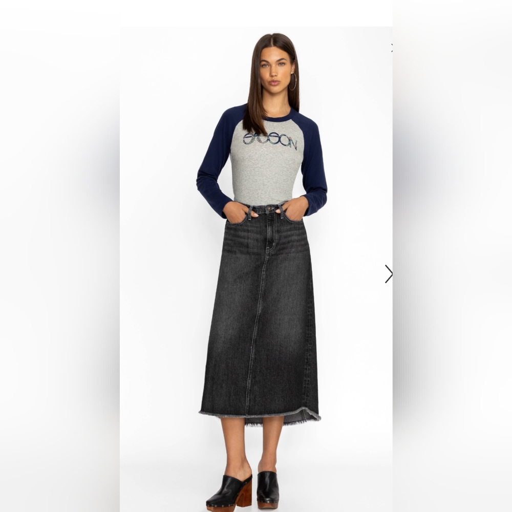 Johnny Was Black Denim Midi Skirt - 31